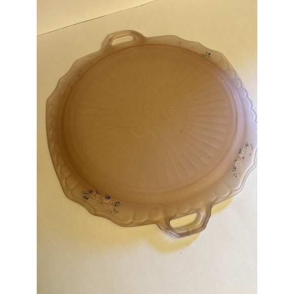 Anchor Hocking Mayfair Pink Frosted Handled Cake Plate 14" Depression Glass - Picture 2 of 5